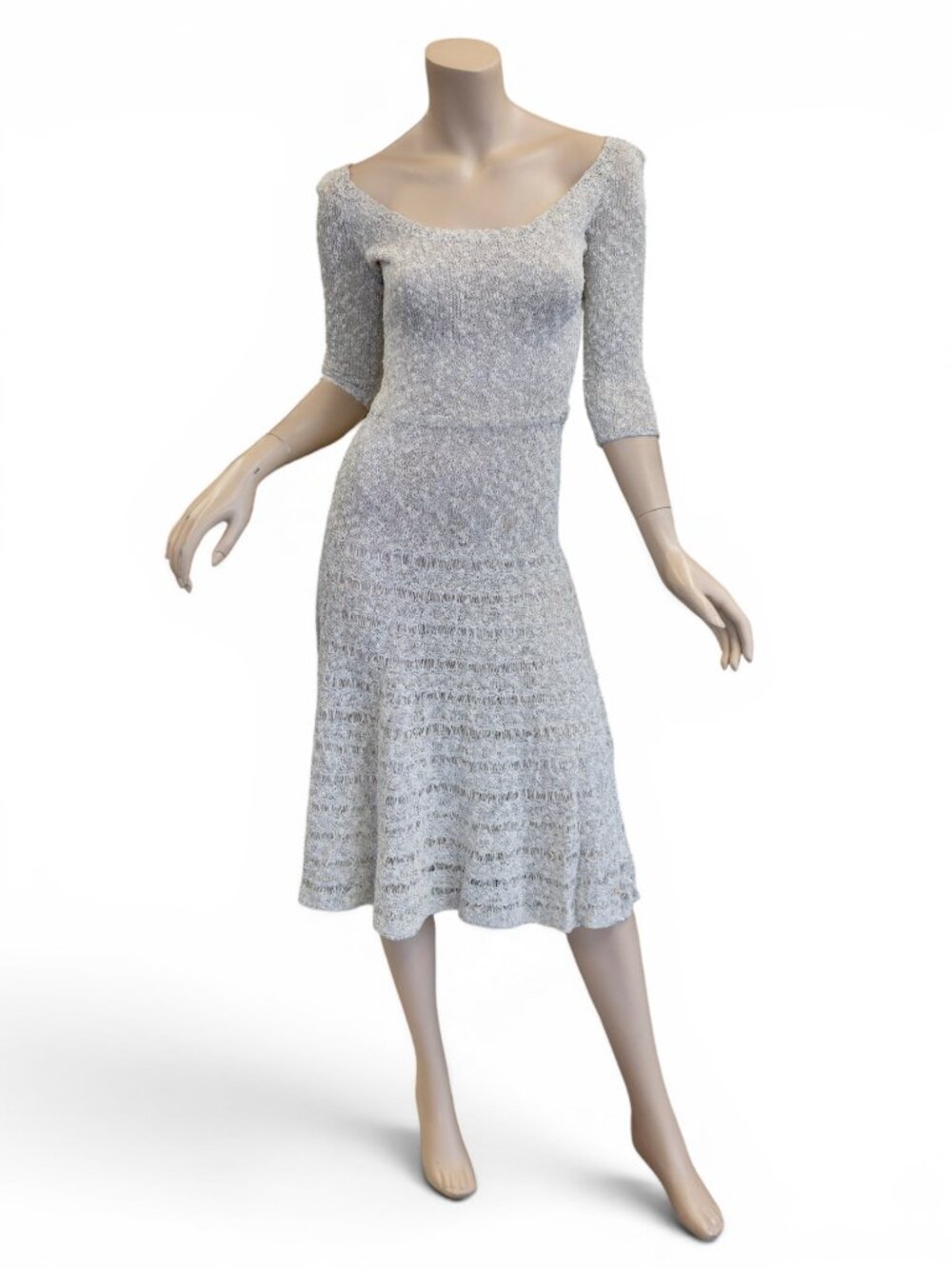 1950s White Silver Lurex Knit Dress * Sparkly Open Knit Cocktail Dress